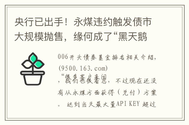 央行已出手！永煤违约触发债市大规模抛售，缘何成了“黑天鹅”？