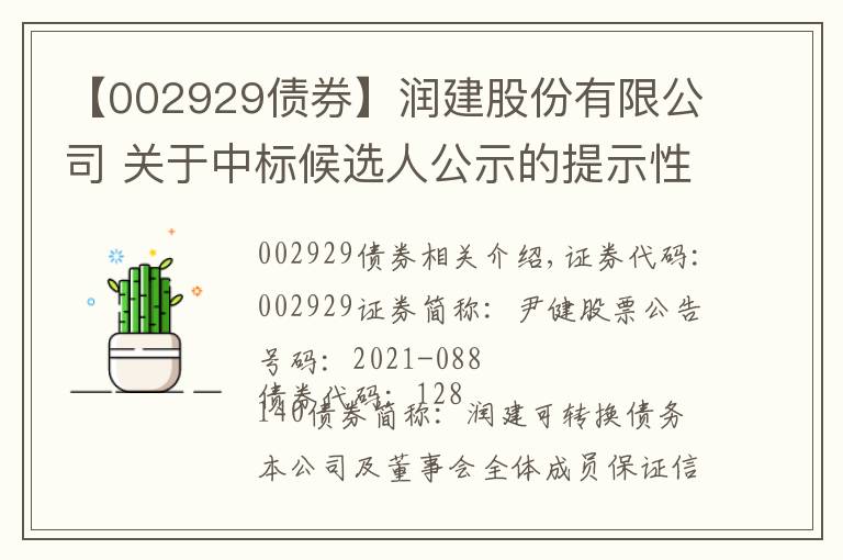 【002929债券】润建股份有限公司 关于中标候选人公示的提示性公告