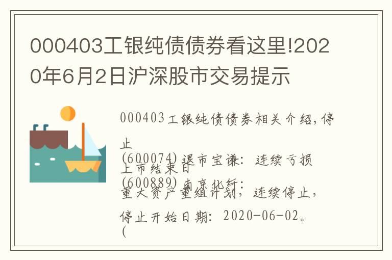 000403工银纯债债券看这里!2020年6月2日沪深股市交易提示