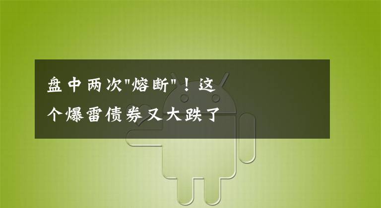 盘中两次"熔断"！这个爆雷债券又大跌了文章配图