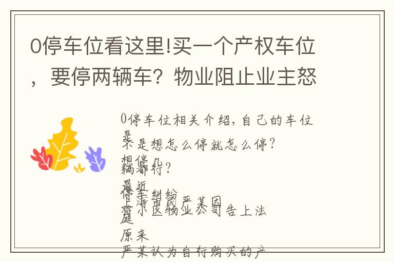 0停车位看这里!买一个产权车位，要停两辆车？物业阻止业主怒了，法院判决来了