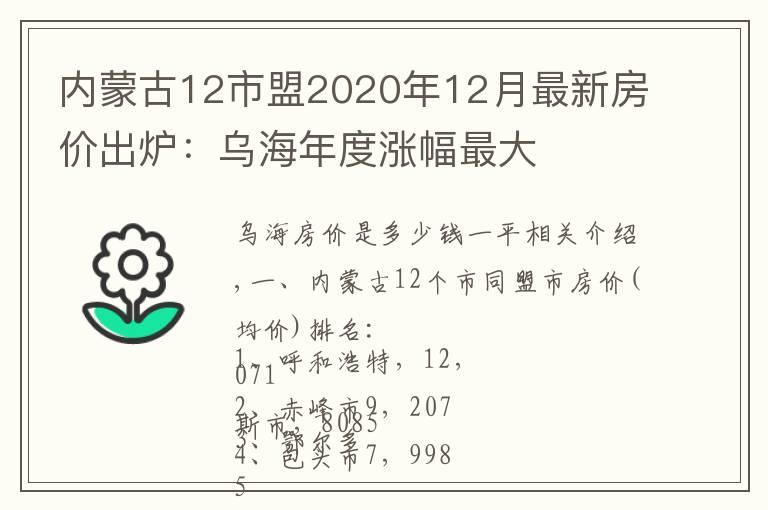 内蒙古12市盟2020年12月最新房价出炉：乌海年度涨幅最大文章配图