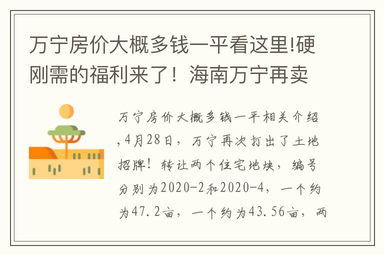 万宁房价大概多钱一平看这里!硬刚需的福利来了！海南万宁再卖地，暂定住宅售价6000元/㎡