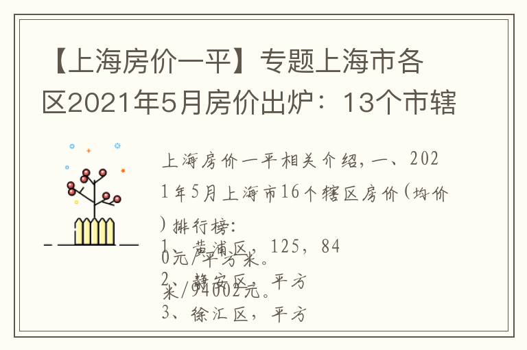 【上海房价一平】专题上海市各区2021年5月房价出炉：13个市辖区又上涨了