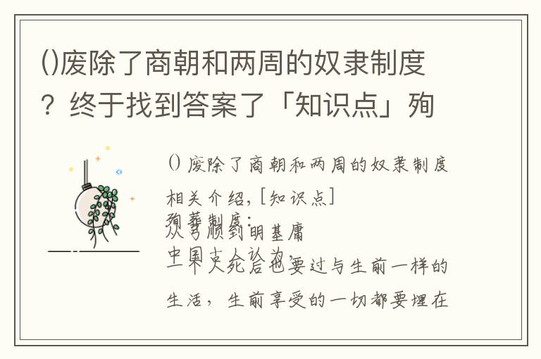 废除了商朝和两周的奴隶制度？终于找到答案了「知识点」殉葬制度：从活殉到明器俑