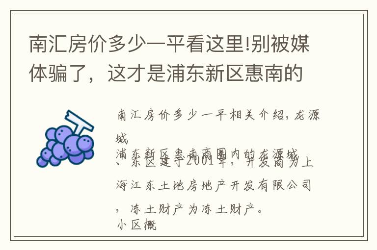 南汇房价多少一平看这里!别被媒体骗了，这才是浦东新区惠南的真实房价，龙源星城小区点评