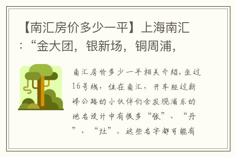 【南汇房价多少一平】上海南汇：“金大团，银新场，铜周浦，铁惠南”这句话还灵吗？