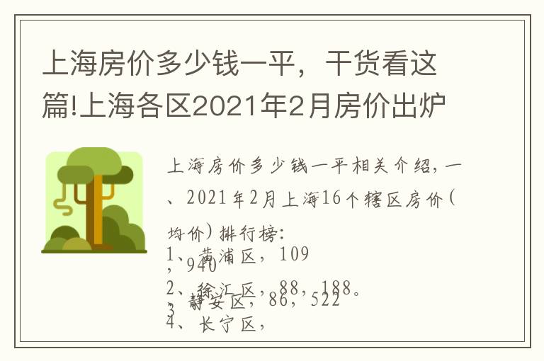 上海房价多少钱一平，干货看这篇!上海各区2021年2月房价出炉