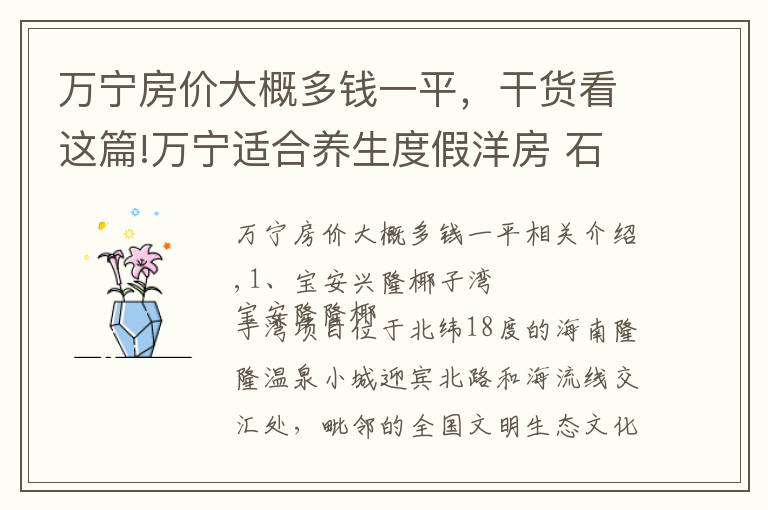 万宁房价大概多钱一平，干货看这篇!万宁适合养生度假洋房 石梅山庄总价185万/套起