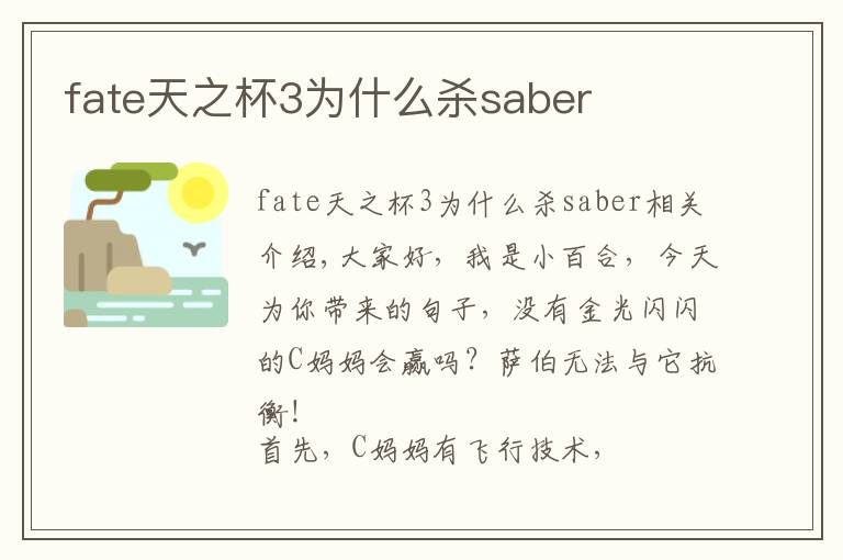 fate天之杯3为什么杀saber