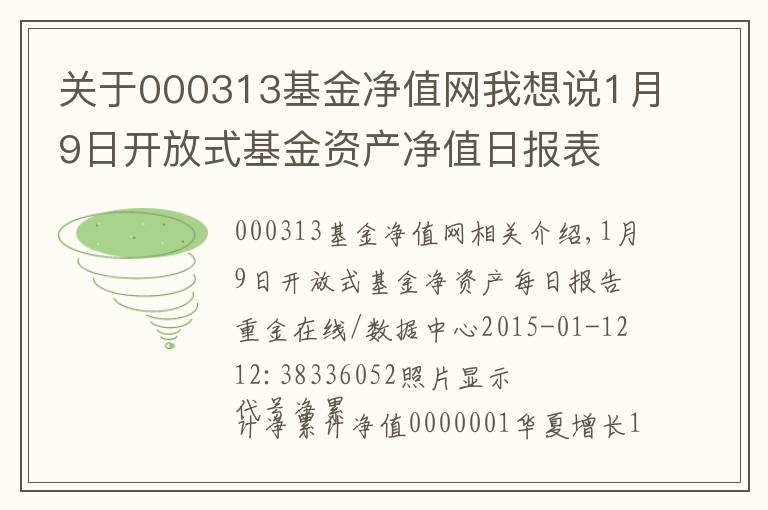 关于000313基金净值网我想说1月9日开放式基金资产净值日报表