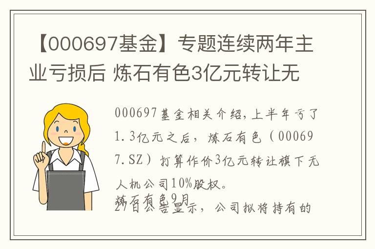 【000697基金】专题连续两年主业亏损后 炼石有色3亿元转让无人机公司10%股权