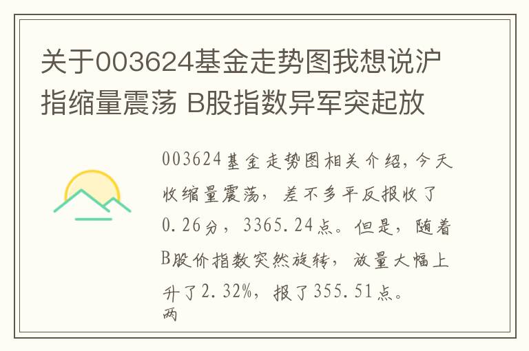 关于003624基金走势图我想说沪指缩量震荡 B股指数异军突起放量大涨逾2%