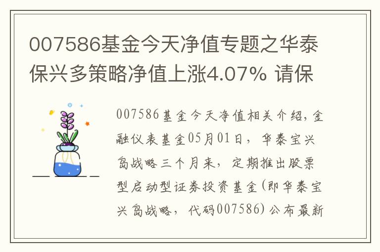 007586基金今天净值专题之华泰保兴多策略净值上涨4.07% 请保持关注