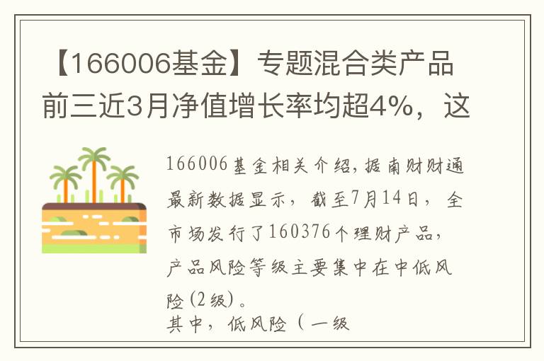 【166006基金】专题混合类产品前三近3月净值增长率均超4%，这类产品应该如何配置资产？丨机警理财日报（7月15日）