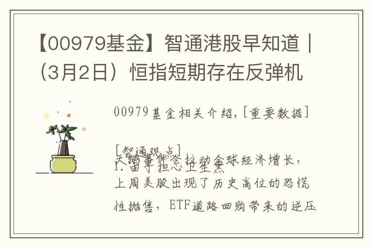 【00979基金】智通港股早知道︱（3月2日）恒指短期存在反弹机会，春立医疗(01858)年度盈利增长逾95%