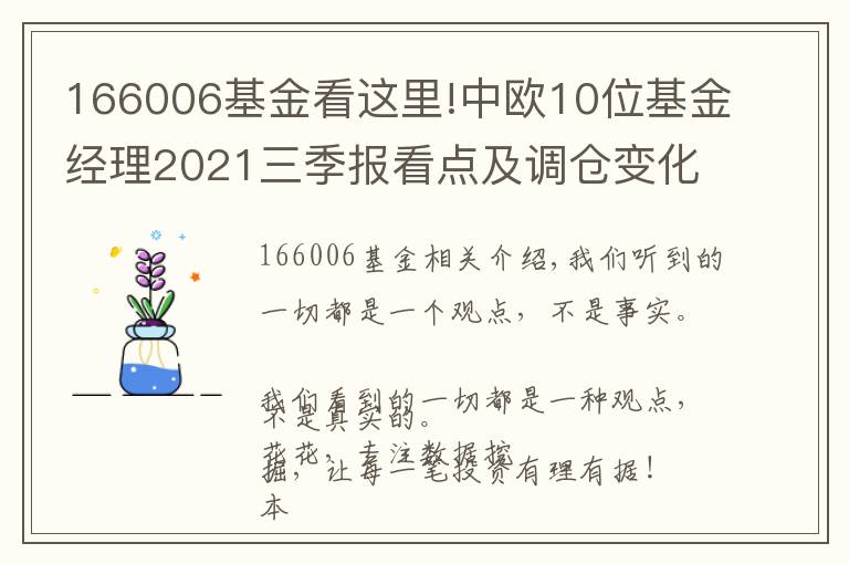 166006基金看这里!中欧10位基金经理2021三季报看点及调仓变化：葛兰，周蔚文周应波