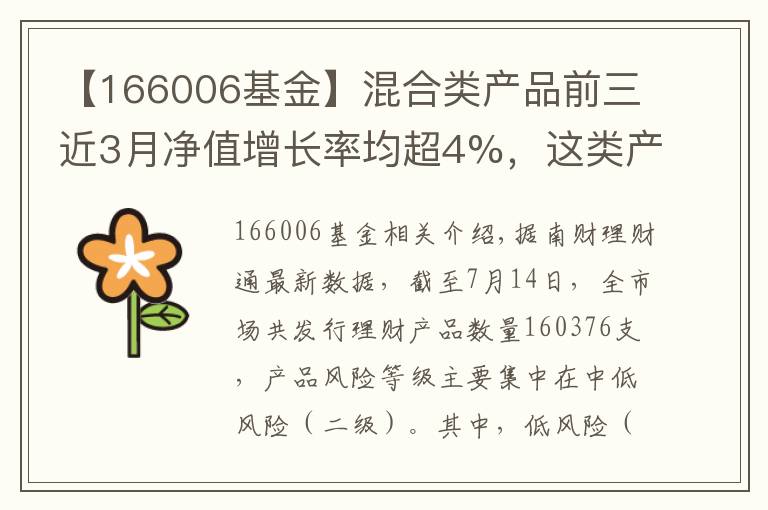 【166006基金】混合类产品前三近3月净值增长率均超4%，这类产品应该如何配置资产？丨机警理财日报（7月15日）