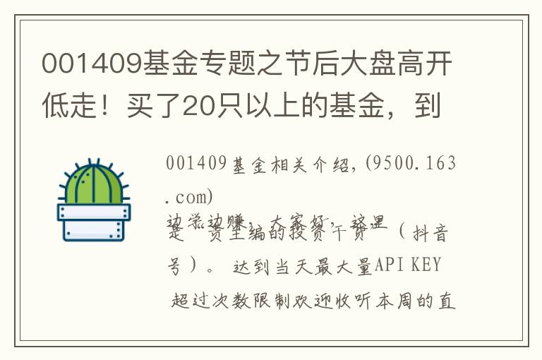 001409基金专题之节后大盘高开低走！买了20只以上的基金，到底要怎么精简？