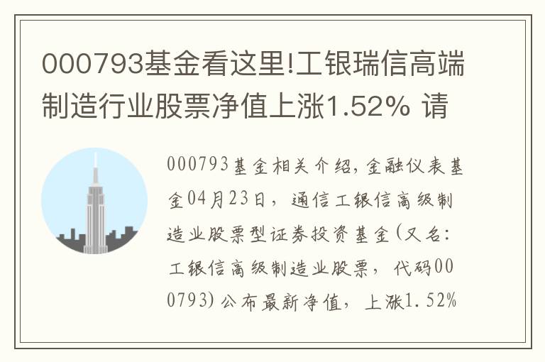 000793基金看这里!工银瑞信高端制造行业股票净值上涨1.52% 请保持关注