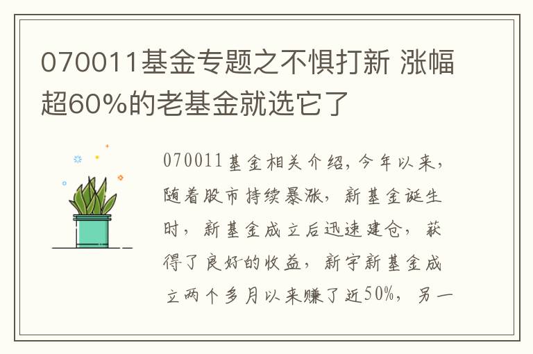 070011基金专题之不惧打新 涨幅超60%的老基金就选它了