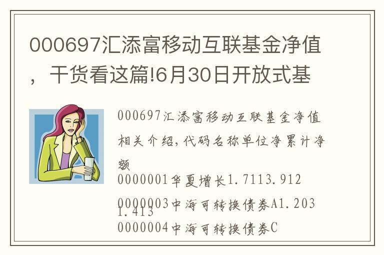 000697汇添富移动互联基金净值，干货看这篇!6月30日开放式基金资产净值日报表