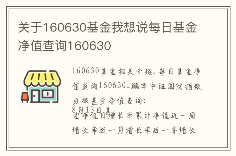 关于160630基金我想说每日基金净值查询160630