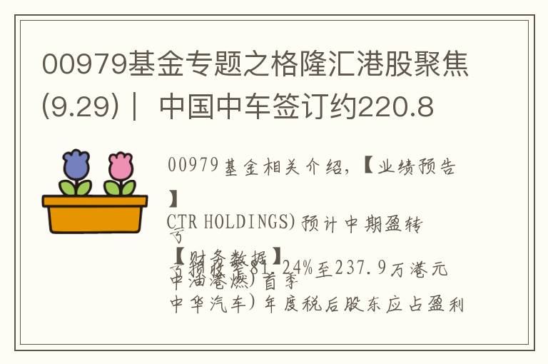 00979基金专题之格隆汇港股聚焦(9.29)︱ 中国中车签订约220.8亿元合同 国药科技股份年度收入大增281%