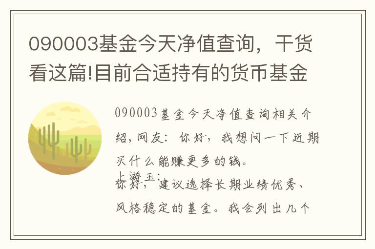 090003基金今天净值查询，干货看这篇!目前合适持有的货币基金有哪些？