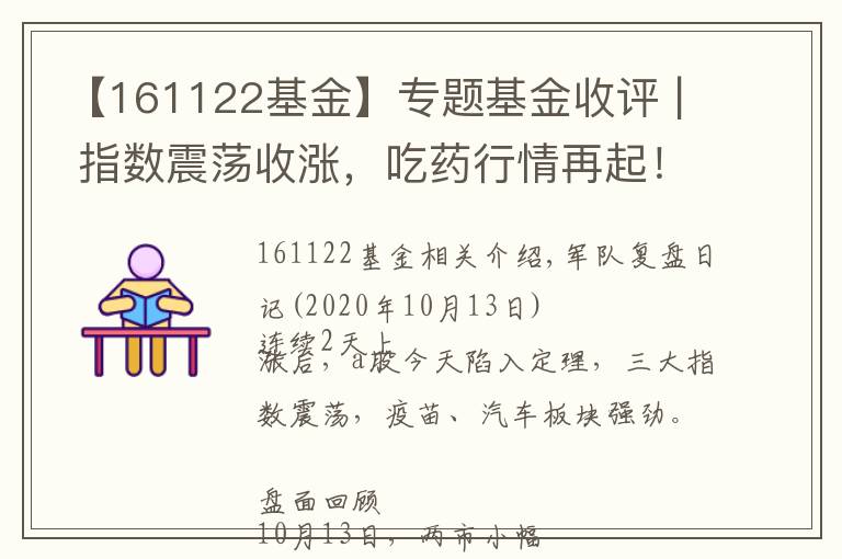 【161122基金】专题基金收评 | 指数震荡收涨，吃药行情再起！公募掘金结构性机会