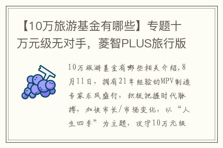 【10万旅游基金有哪些】专题十万元级无对手，菱智PLUS旅行版重新定义舒适大商旅