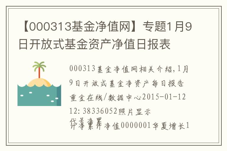 【000313基金净值网】专题1月9日开放式基金资产净值日报表