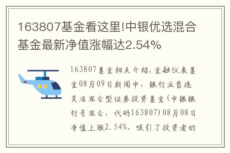 163807基金看这里!中银优选混合基金最新净值涨幅达2.54%