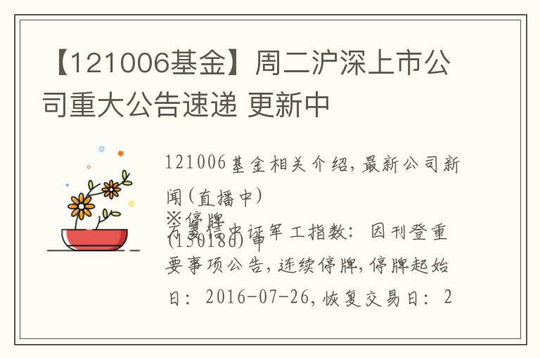 【121006基金】周二沪深上市公司重大公告速递 更新中