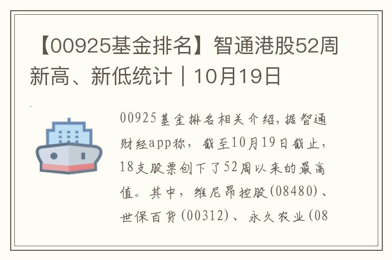 【00925基金排名】智通港股52周新高、新低统计｜10月19日