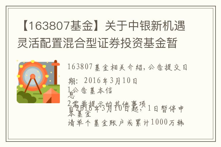 【163807基金】关于中银新机遇灵活配置混合型证券投资基金暂停大额申购、定期定额投资业务的公告