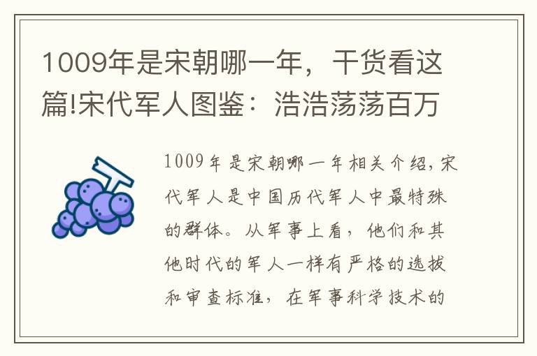 1009年是宋朝哪一年，干货看这篇!宋代军人图鉴：浩浩荡荡百万军，不务正业实无奈