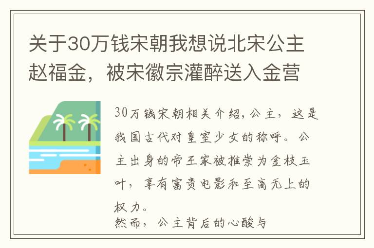 关于30万钱宋朝我想说北宋公主赵福金，被宋徽宗灌醉送入金营，受尽侮辱，26岁惨死金国