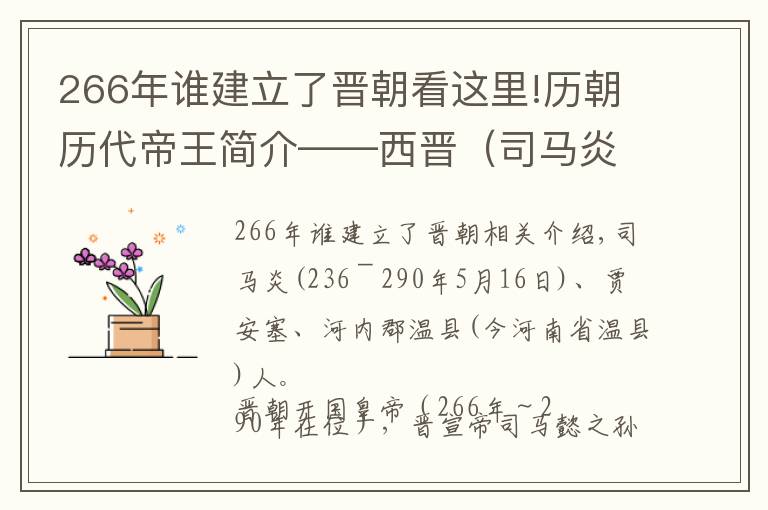 266年谁建立了晋朝看这里!历朝历代帝王简介——西晋（司马炎）