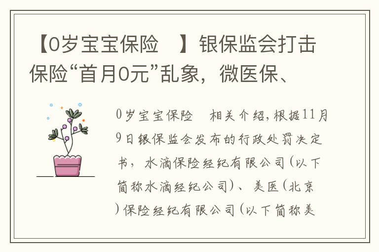 【0岁宝宝保险	】银保监会打击保险“首月0元”乱象，微医保、水滴等保险经纪公司被重罚