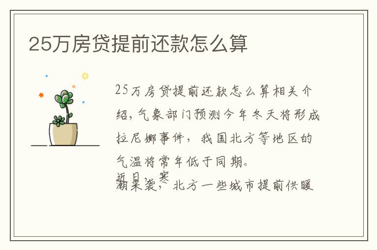 25万房贷提前还款怎么算