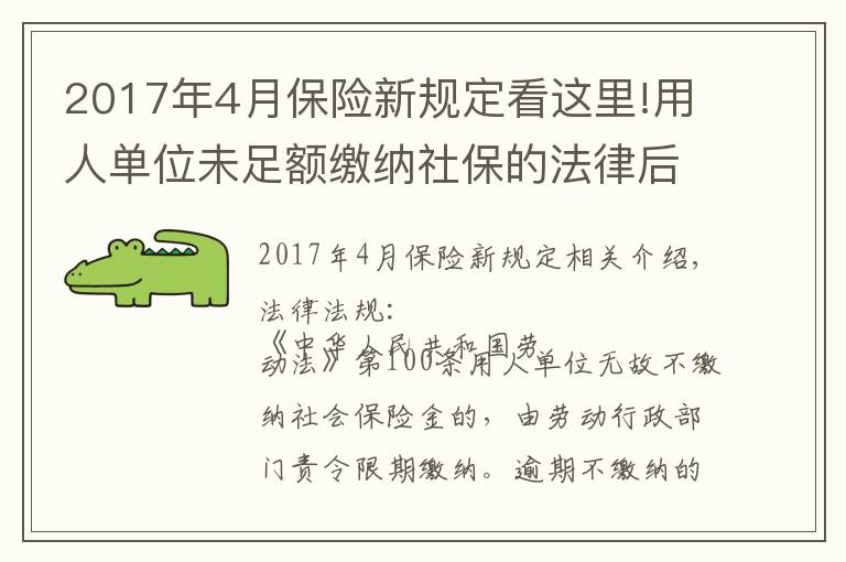 2017年4月保险新规定看这里!用人单位未足额缴纳社保的法律后果