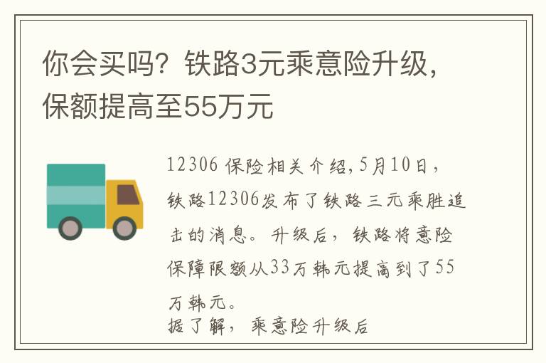 你会买吗？铁路3元乘意险升级，保额提高至55万元文章配图