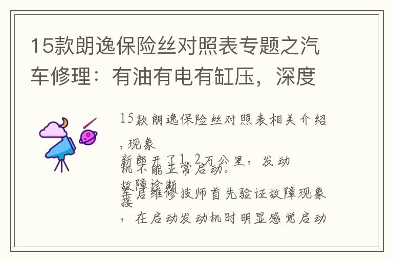 15款朗逸保险丝对照表专题之汽车修理：有油有电有缸压，深度分析全新朗逸为啥无法启动？