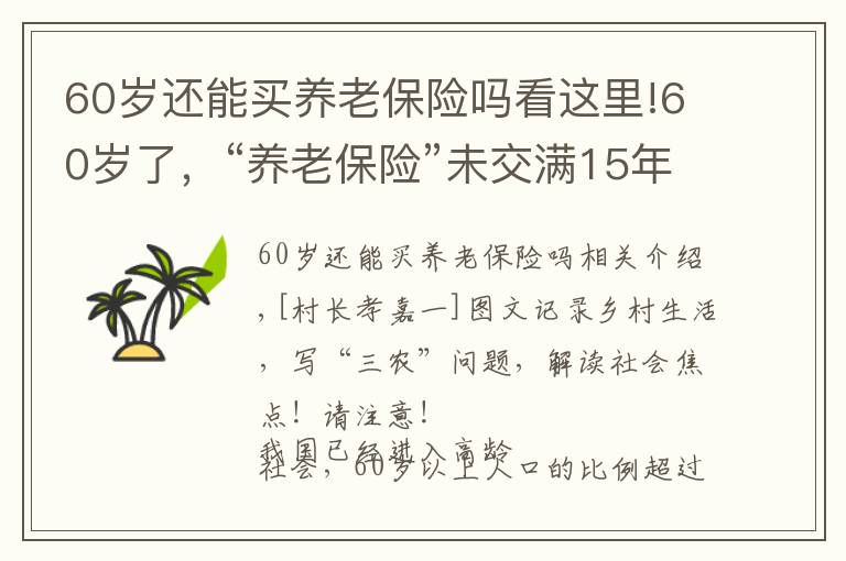 60岁还能买养老保险吗看这里!60岁了，“养老保险”未交满15年，咋办？3种“方式”如何选？