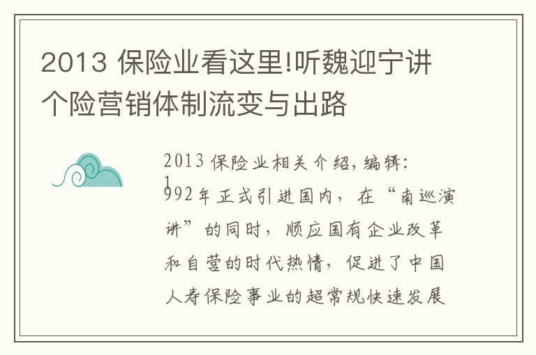 2013 保险业看这里!听魏迎宁讲个险营销体制流变与出路