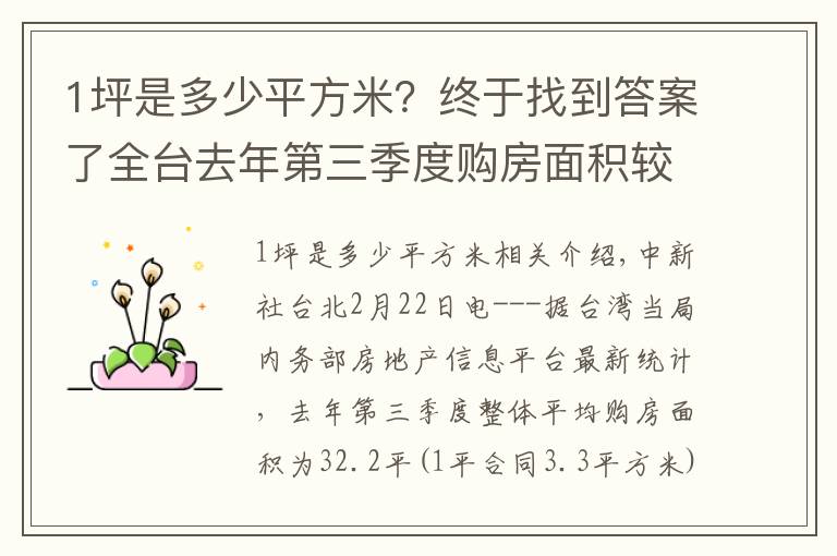 1坪是多少平方米？终于找到答案了全台去年第三季度购房面积较十年前缩水逾30平方米