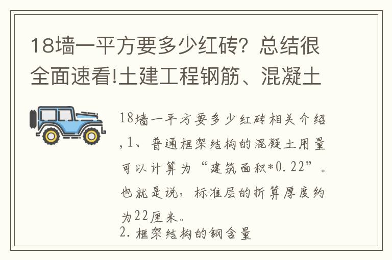 18墙一平方要多少红砖？总结很全面速看!土建工程钢筋、混凝土、砖等方量估算常数