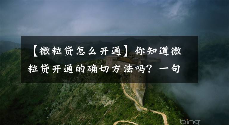 【微粒贷怎么开通】你知道微粒贷开通的确切方法吗？一句话都说得很清楚