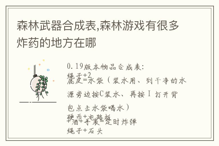 森林武器合成表,森林游戏有很多炸药的地方在哪文章配图